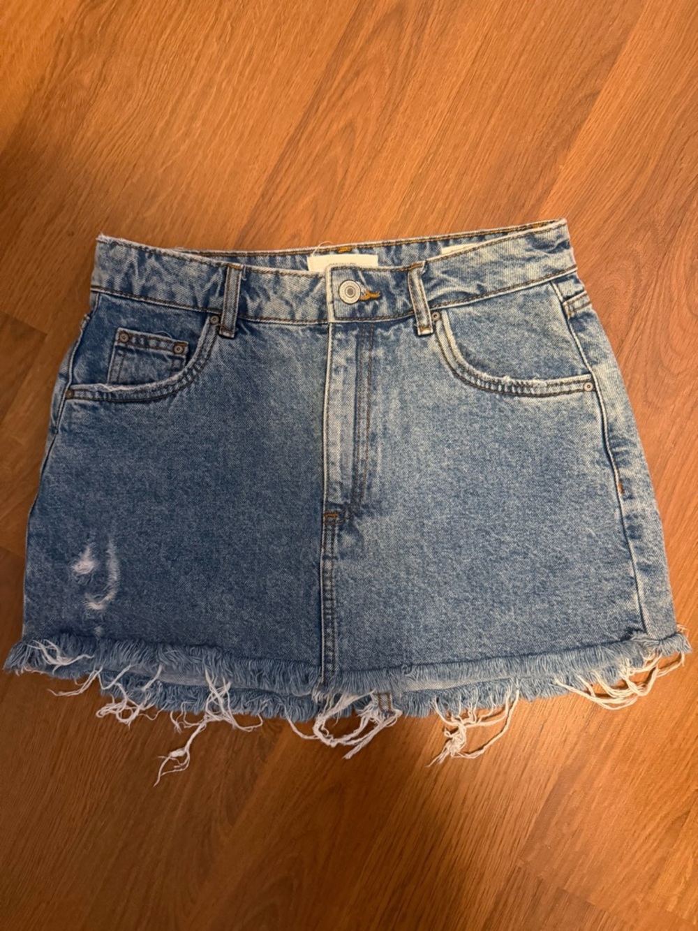 Cotton On Light Blue Distressed Denim Mini Skirt